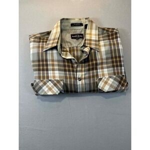 Northwest Territory Mens Large Plaid Shirt Brown Tan Gray Button Down
